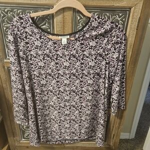 Croft & Barrow Purple Floral 3/4 Sleeves Top